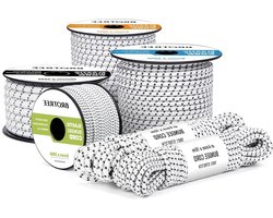 Brotree Rubberen Touw Expander Koord 3mm x 30m Expandertouw Elastische Draad voor Dekzeilen, Waslijnen, Kamperen, DIY, Schoenveters - Wit & Zwart