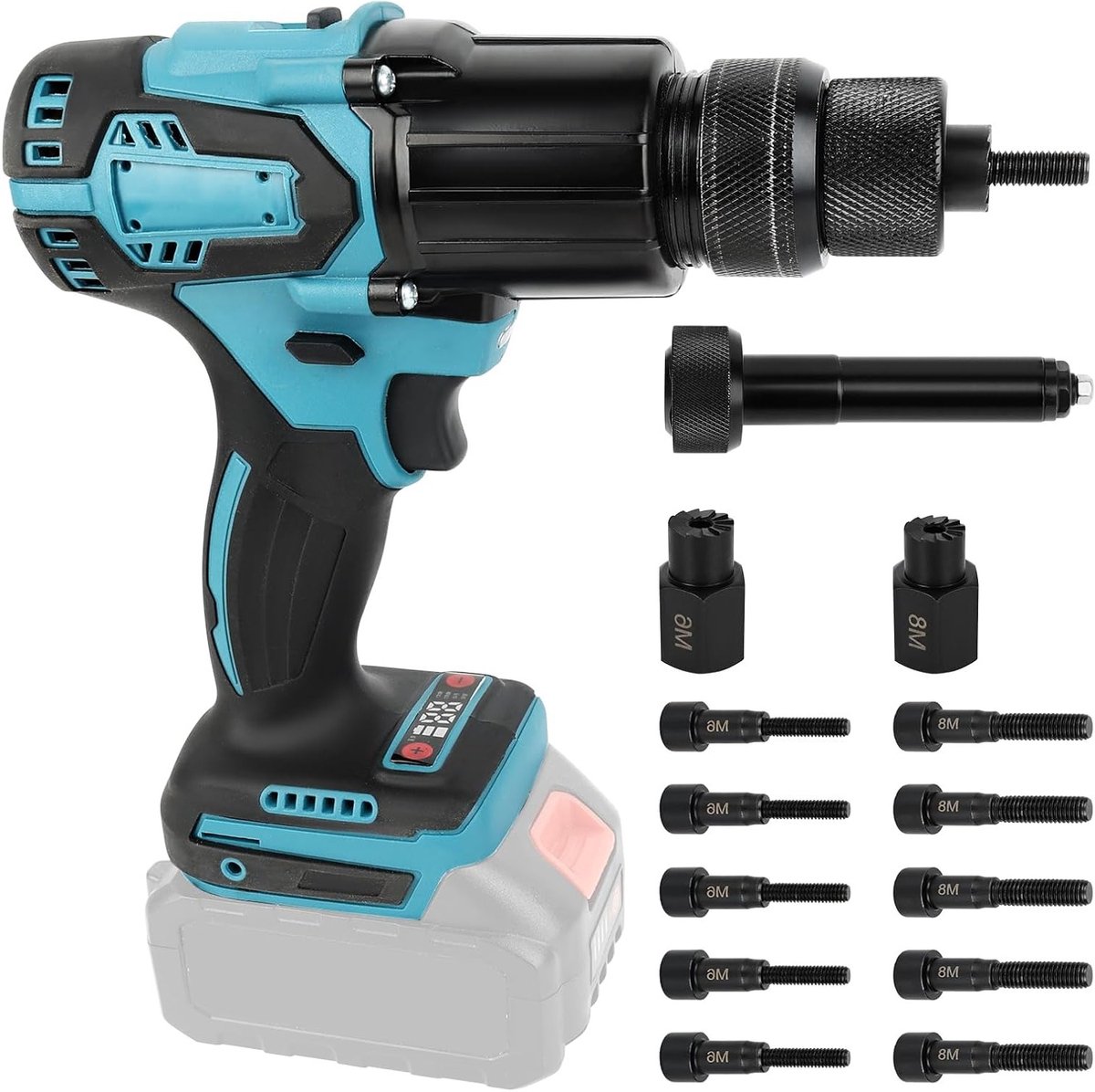 Draadloze Riviervijl met 2-in-1 Functionaliteit voor M6/M8 Moeren en Handschoenen, Geschikt voor 2.4-4.8 mm Riviervijlen, Ideaal voor Klussen en Doe-Het-Zelf Projecten