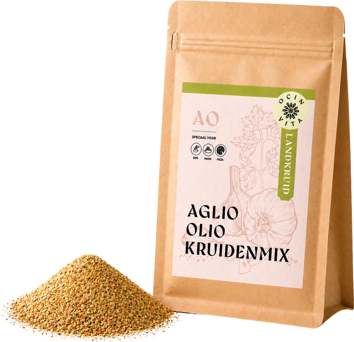 Aglio Olio Kruidenmix 100g – Italiaanse Knoflook & Chili Mix – Voor Pasta, Olijfolie, Bruschetta & Mediterrane Gerechten – Zonder Kunstmatige Toevoegingen – Ocin Vita