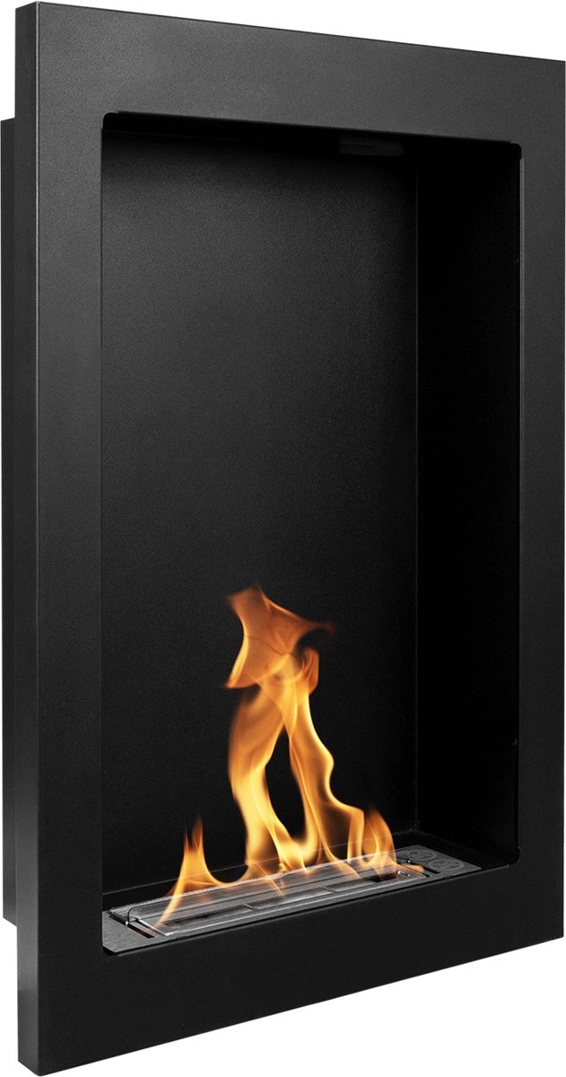 Bio-ethanol wandhaard vertical zwart mat (structuur) met glas – moderne sfeerhaard zonder schoorsteen