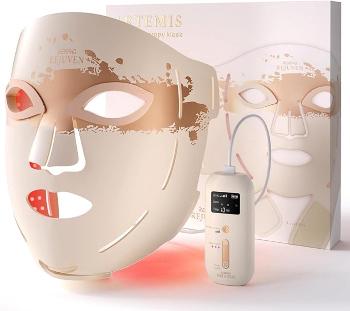 Renpho Rejuven LED Masker - Lichttherapie voor Huidverbetering - Flexibel Siliconen- Rood, Blauw, Groen, Infrarood