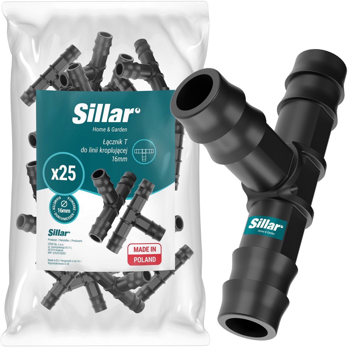 Sillar – T-koppeling 16 mm – Druppelslang Koppeling - Adapter voor Druppelleiding en Druppelirrigatie – Kunststof – 25 Stuks