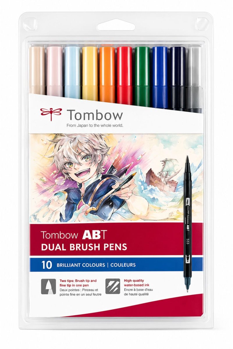Tombow ABT Dual Brush Pen - Tekenset - Manga Brushpennen - Shonen - 10 stuks