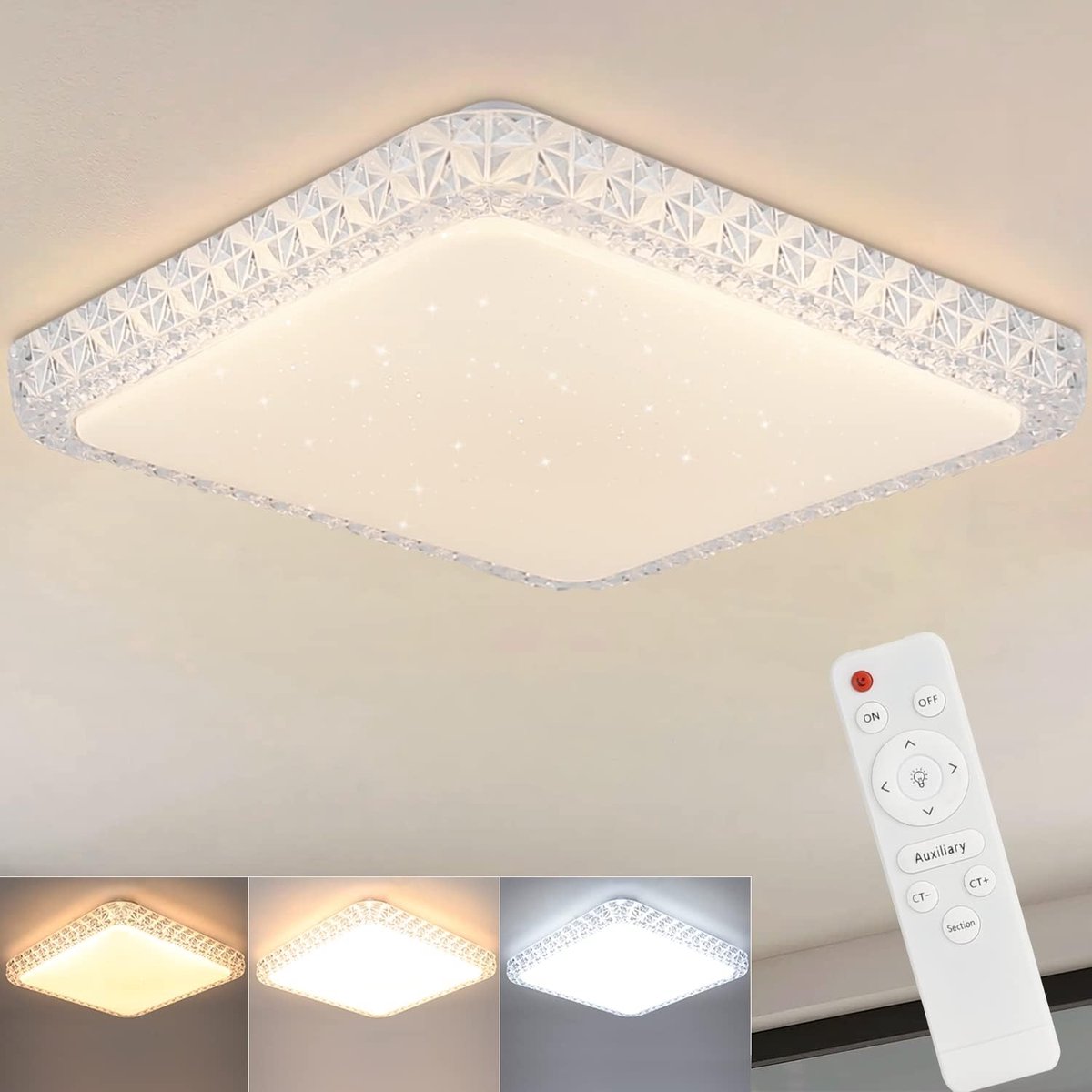 Glitzerlife - Plafondlamp Plafondverlichting - Sterrenhemel Design - Dimbare LED Kristal Lamp - CCT Met Afstandsbediening - Metaal En Kunststof - Ø30 Cm - Wit