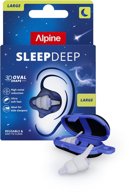 Alpine SleepDeep Oordoppen slapen - Sleep plugs - Slaapoordoppen snurken - Maximale geluidsdemping - Perfect voor zijslapers - 27dB SNR - Medium size - 1 paar