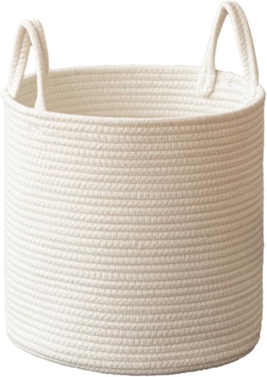 Panier de rangement en corde de coton beige - panier de rangement tressé - panier décoratif élégant pour la maison - avec poignée - convient pour le rangement de jouets, couvertures, linge sale, petits objets et collations (beige, grande taille)