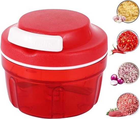 Groente- en uienhakker, handmatige keukenmachine van 300 ml, huishoudelijke hakmolen met trekkoord, vleesmolen, keukenaccessoire, rood.