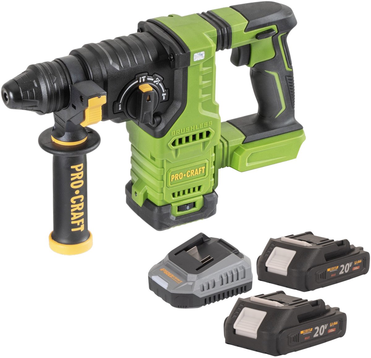 Procraft PHA30bb accuboormachine 20 V 2,8 J SDS plus Brushless + 2x accu 2,0 Ah + oplader