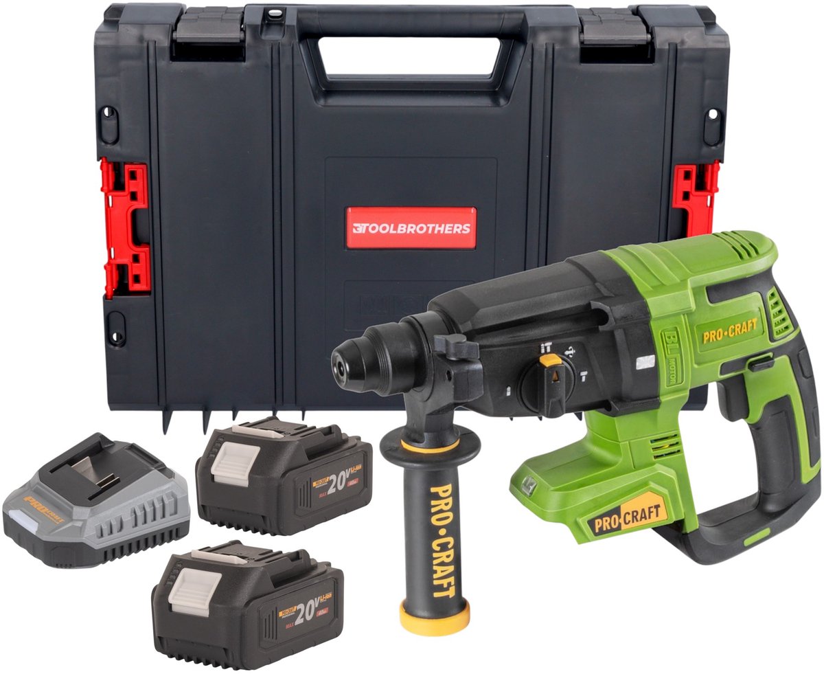 Procraft PHA40bb accu-boorhamer 20 V 2,6 J SDS plus borstelloos + 2x accu 4,0 Ah + oplader + RHINO-gereedschapskoffer