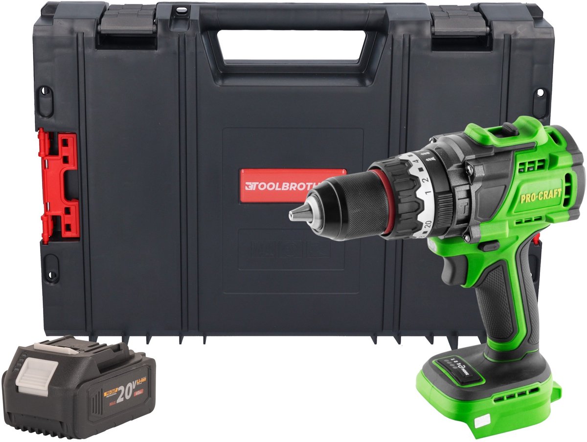 Procraft PA18ProBL-BB accu-klopboormachine 20 V 180 Nm borstelloos + 1x accu 4,0 Ah + RHINO-gereedschapskoffer - zonder oplader