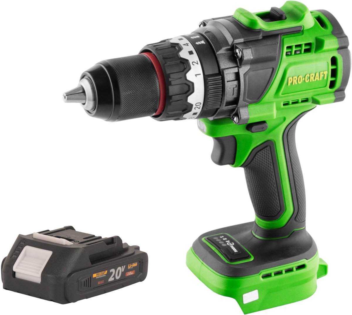 Procraft PA18ProBL-BB accu-klopboormachine 20 V 180 Nm borstelloos + 1x accu 2,0 Ah - zonder oplader
