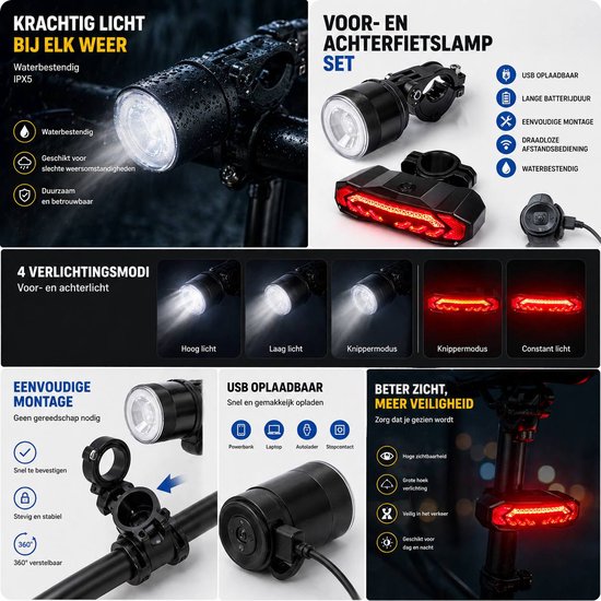 Fiets licht met Knipperlicht en Fietsalarm -Fietsbel- Richtingaanwijzer - Afstandsbediening - Anti Diefstal Alarm - Usb Oplaadbaar — afbeelding 4