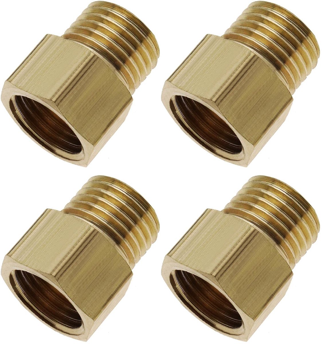 Allecto - 1/4 inch Adapter - Messing - Pijpconnector - Goud - Verloopstuk - 4 stuks - Geschikt voor lucht, water, gas en stookolie
