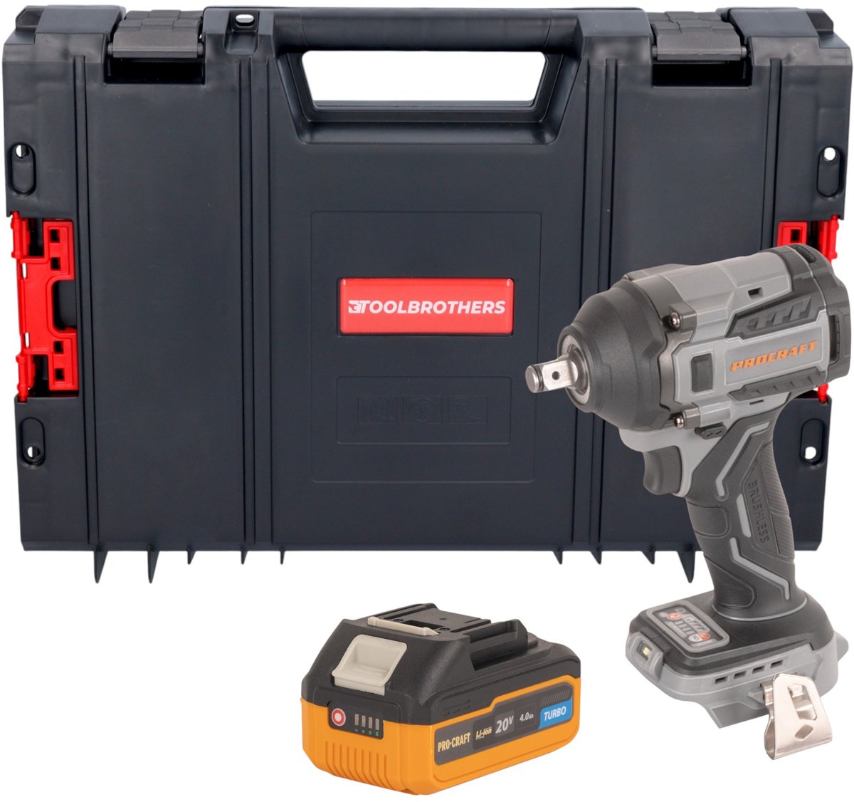 Procraft Industrial IW550Abb accu-slagmoersleutel 20 V 550 Nm 1/2" + 1x accu 4,0 Ah + RHINO gereedschapskoffer - zonder oplader