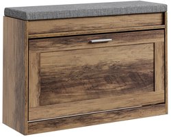 SoBuy Schoenenbank voor de ingang – Opbergbank met zitting – extra smal 24 cm – ideaal voor kleine woningen, opslag voor schoenen tot 47 – Bruin, FSR218-F