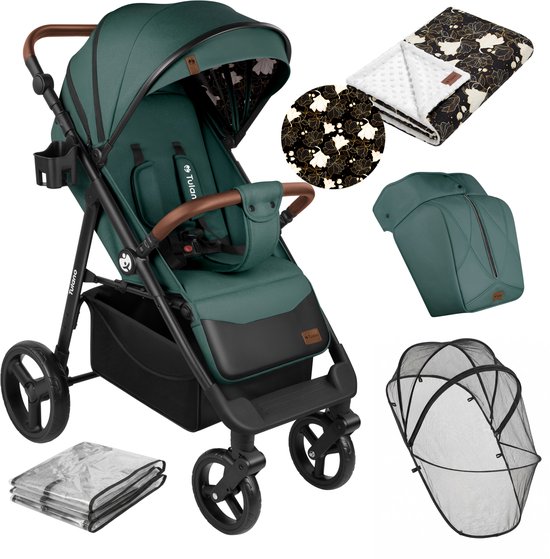 Tulano Avignon 35 kinderwagen – opvouwbare kinderwagen tot 22 kg – inclusief dekentje, beenhoes, regenhoes en XXL-muggennet – Groen
