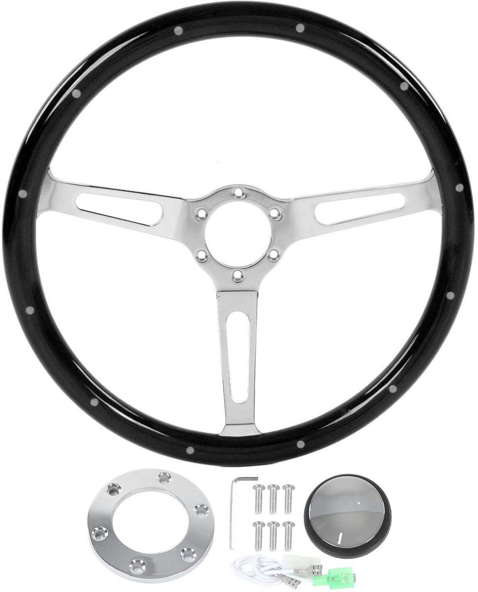 Allecto - Vintage Houten Stuurwiel - Universeel - Stijlvol Design - 15 Inch - Auto Accessoires - Perfect voor Klassieke Auto's - Houten Stuur