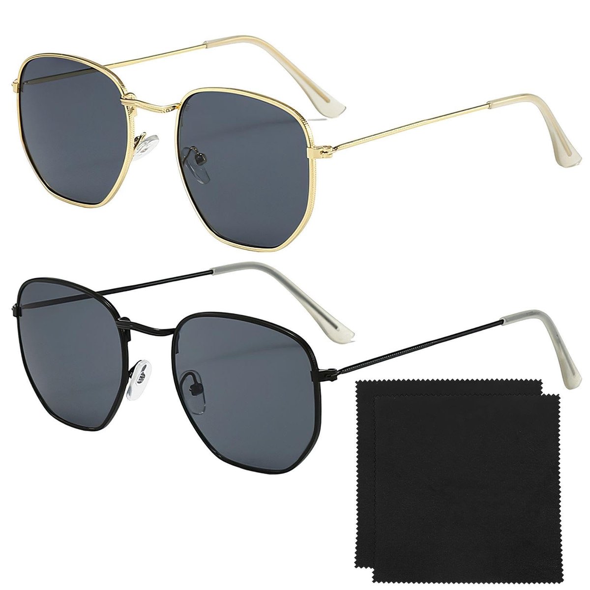 Allecto - Retro Zonnebril Set - 2 Stuks - Metalen Frame - Inclusief Microfiber Doekjes - Zonnebrillen - Trendy Accessoire - Voor Zomer - Unisex
