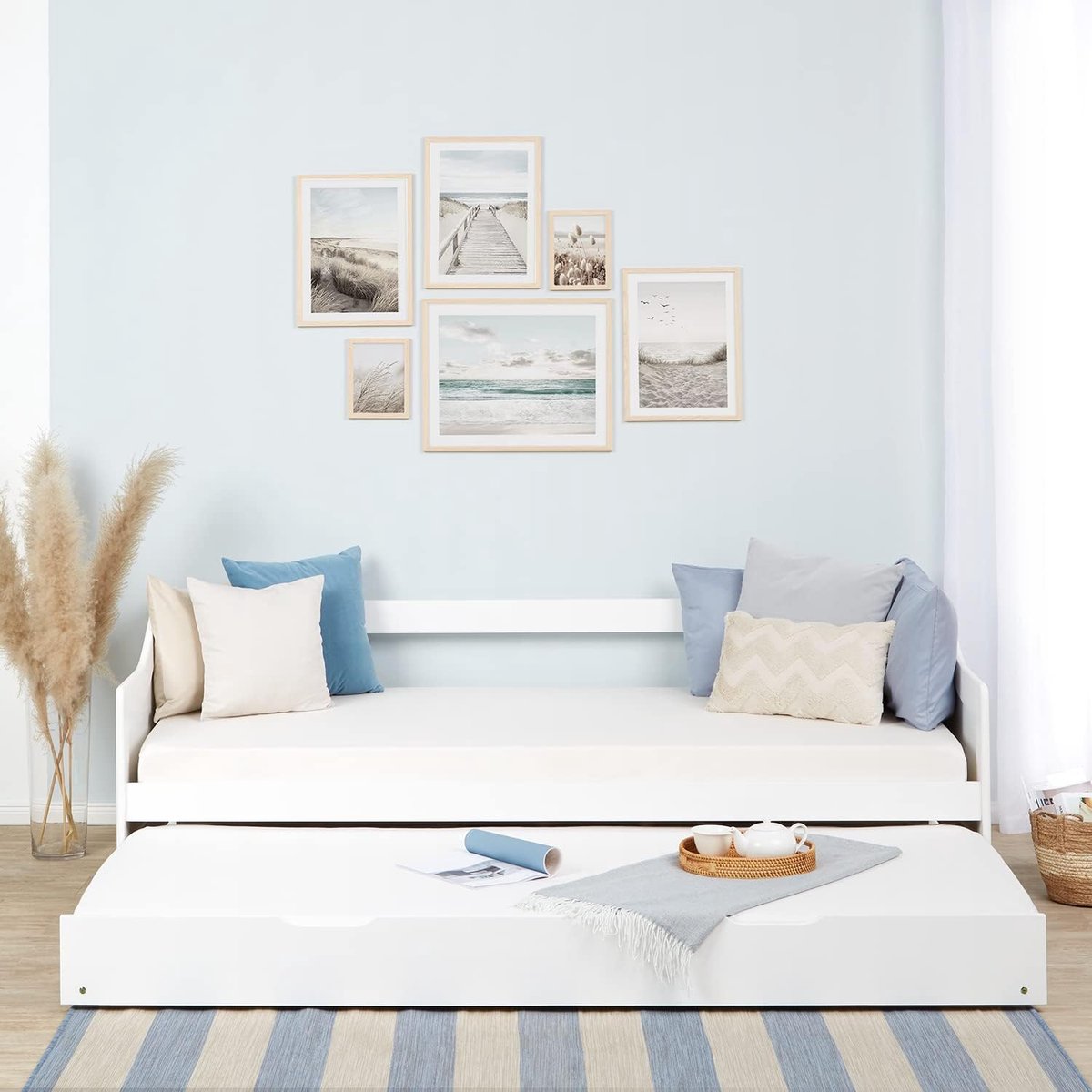 Uitschuifbed 90x200 cm met Onderschuifbed en 2 Lades – Massief Grenen Houten Eenpersoonsbed Logeerbed Kinderbed Ruimtebesparend Wit – HomebyNicole