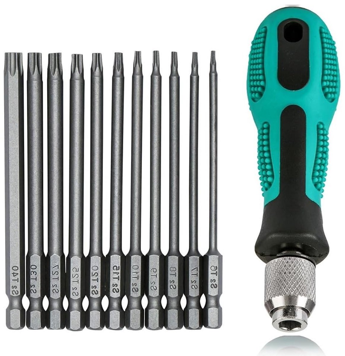 Allecto - Torx schroevendraaierset - 12 stuks - Magnetisch - Turquoise - Schroevendraaiers voor accuschroevendraaier - Geschikt voor elektrische in...
