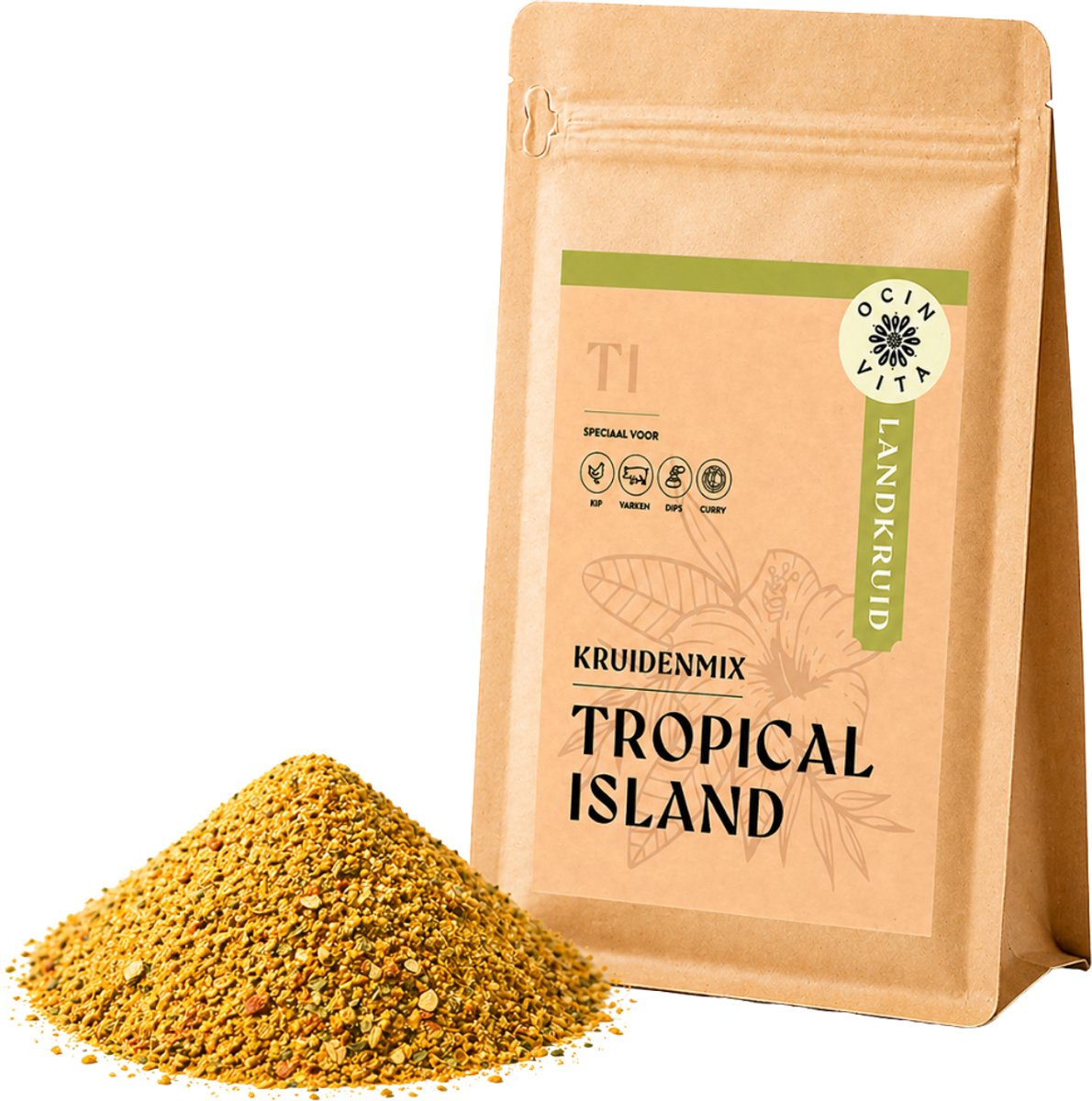 Tropical Island Kruidenmix 100g – Exotische Kruiden met Mango & Ananas – Zoet-Kruidig voor Curry, Rijst & Marinades – Zonder Kunstmatige Toevoegingen – Ocin Vita