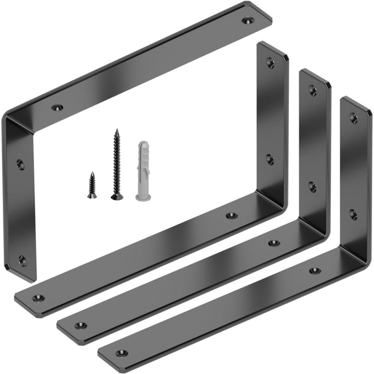 GELLDG Plankhouders - Zware Hoekbeugels - 5 mm Versterkt Staal - Zwarte Elektroforetische Coating - Set van 4 Stuks - Geschikt voor Keuken, Garage en Doe-het-zelf - Zwart