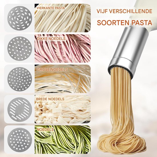 longziming - Elektrische Pastamachine - Pasta Maker Pistool - Pasta Maker Elektrisch - Vijf Vormopzetstukken - RVS 304 - Compact - En Lichtgewicht - Ideaal Voor Kamperen En Thuis - 1 Stuk - Wit van longziming — afbeelding 5