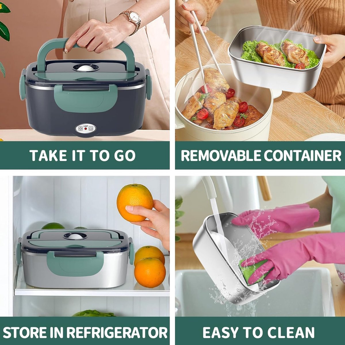 broodtrommel lunchbox volwassenen - Elektrische Lunchbox - uitneembare roestvrijstalen broodtrommel - Verschillende Compartimenten -12 V/24 V/220 V - Verwarming Container- 3-in-1 draagbare verwarmde lunchbox - voor auto - vrachtwagen - kantoor — cadeau in Kookcadeaus - foto 5