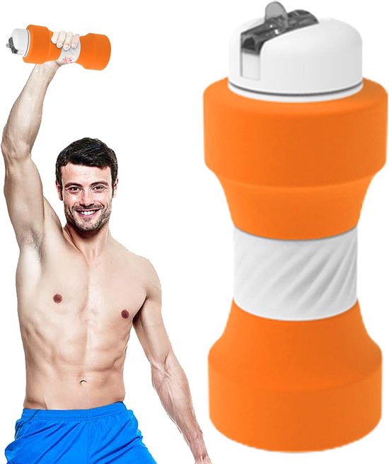Haltervormige Waterfles - 8.7x8.7x20.6cm Fitnessfles - Opvouwbare Silicone Sportbeker - Milieuvriendelijk voor Sport, Fietsen, Gym, Outdoor - Blauw - 1 Stuk — afbeelding 5