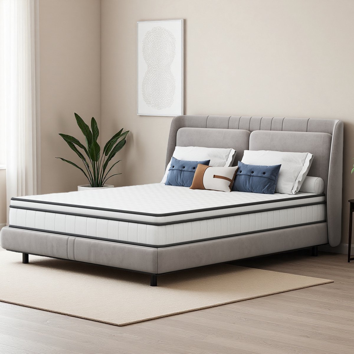 Matras 140 x 190 cm met pocketvering, H2 medium hardheid, massieve vering, wit (hoogte 25 cm)