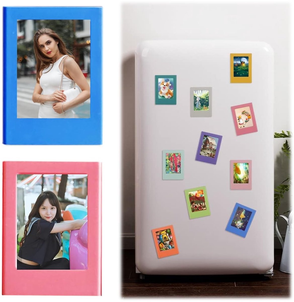 Allecto - Magnetisch Foto Lijstje - Mini Foto Frame - Makkelijk te Bevestigen - Blauw-Roze - Kleurrijk Fotolijstje - Geschikt voor 6cm x 4.5cm - Se...