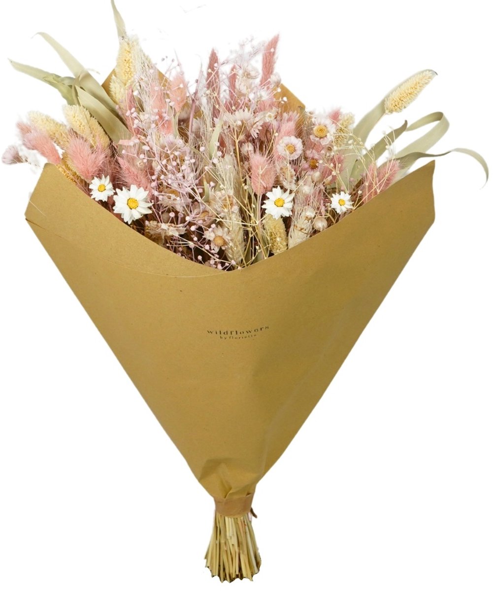 Wildflowers by Floriëtte Classic Bouquet - Blush - Roze/ creme - 60 cm - Droogbloemen - Boeket