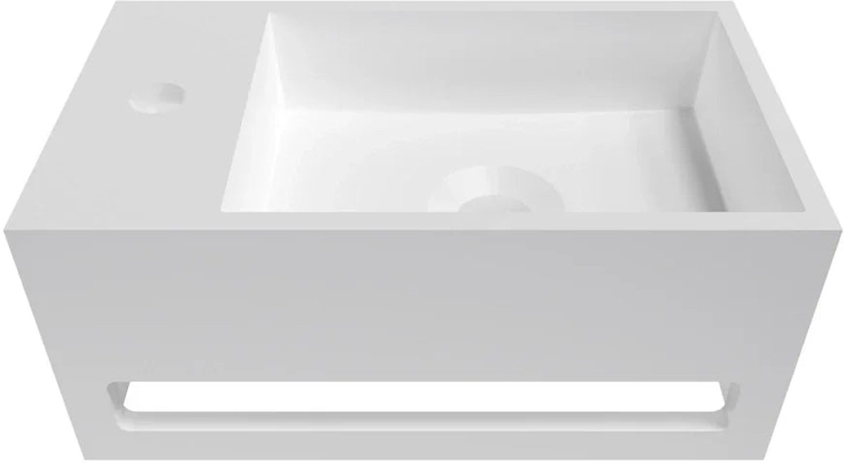 DutchLine - Solid.Surface Fontein Met Handdoekrek - Mat Wit Links - 356x203x159mm