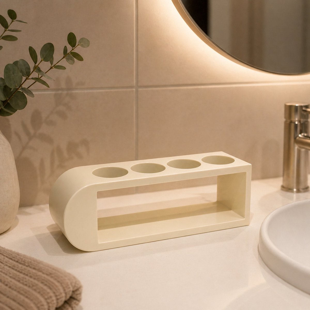 Elektrische Tandenborstel Houder Voor Gezin - Philips Sonicare En Oral B Compatibel - Badkamer Organizer - Tandenborstel Standaard Met Oplaadruimte - Antislip Design - Modern Minimalistisch - Compact Formaat - Bone White — afbeelding 2