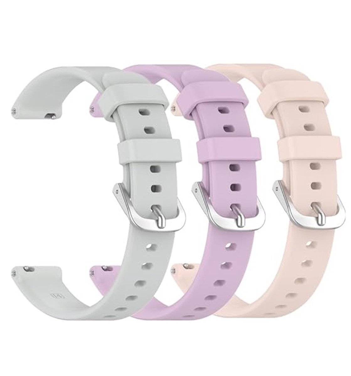 3 Stuks - Horlogebandje - 14 mm - Geschikt voor Garmin Lily 2 - Verstelbare - Horlogeband - Zachte siliconen sportbandjes - Makkelijk Zelf te Verwisselen - Vervangende riem voor mannen en vrouwen - Smartwatch banden - Grijs, paars en roze