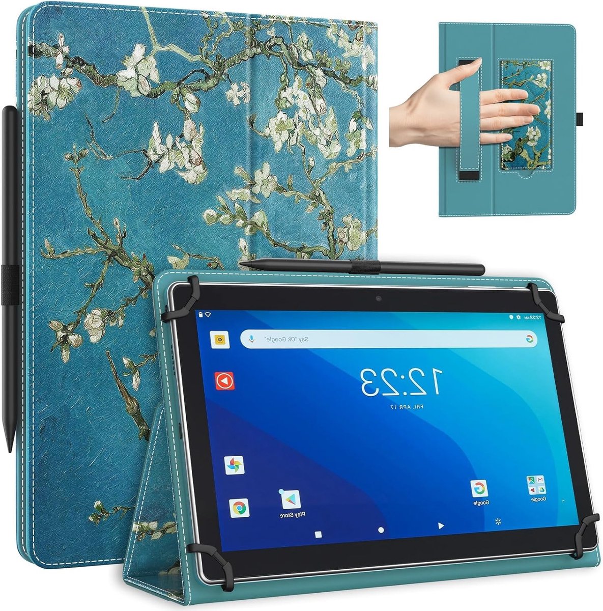 TiMOVO Universal Case for 10.1 Inch Android Tablet, Apricot Flower | Pen Holder, Sleeve with Two Deployable Supports, Carrying Strap, Suitable for All