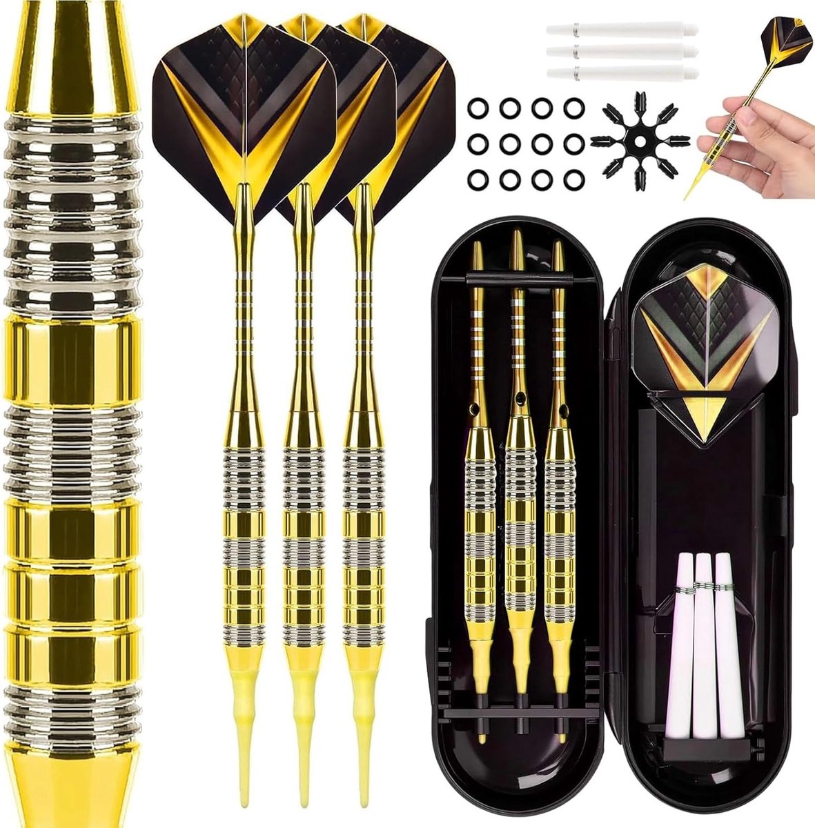 Set van 3 darts met plastic punt, 21 g darts voor elektronisch dartbord, zachte darts met 3 tips, 3 flights en opbergtas voor dartspelletjes