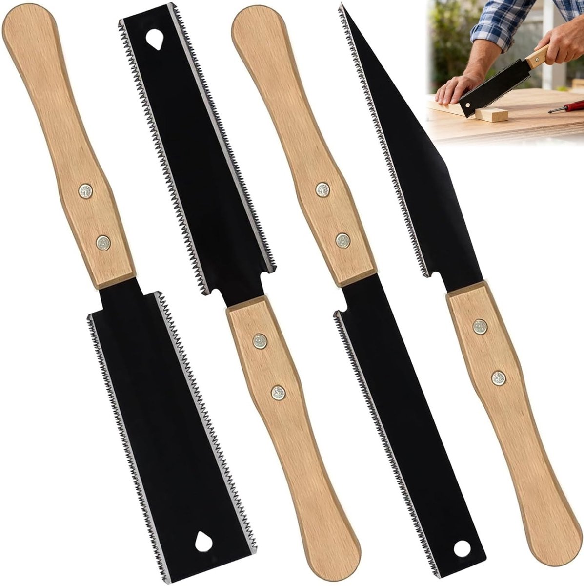 Thijox - 4 Stuks Japanse Handzaag Set - 6 Inch Tweesnijdende Trekzaag 11/17 TPI - Ultradunne Houtzaag met SK5-Lemmet en Houten Handvat - Professionele
