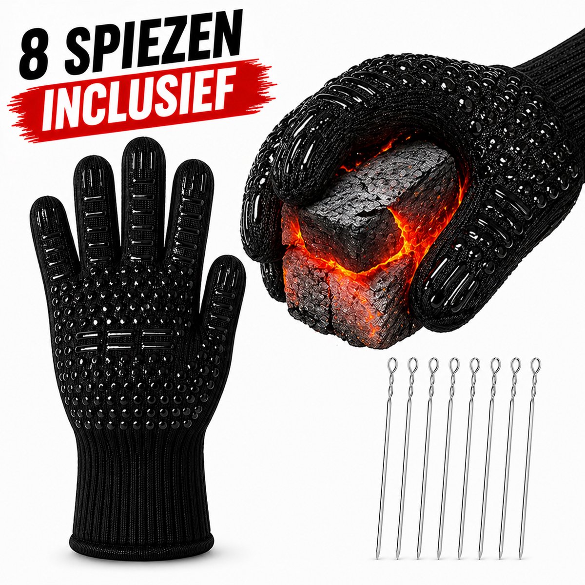Origineel Keukenvriend © BBQ Handschoenen met spiezen - bbq accessoires - Bescherming to 800°C - kamado accessoires - Ovenhandschoenen (2 stuks) - Barbeque handschoenen - Grill handschoenen - Keukenhandschoenen- Barbecue handschoenen