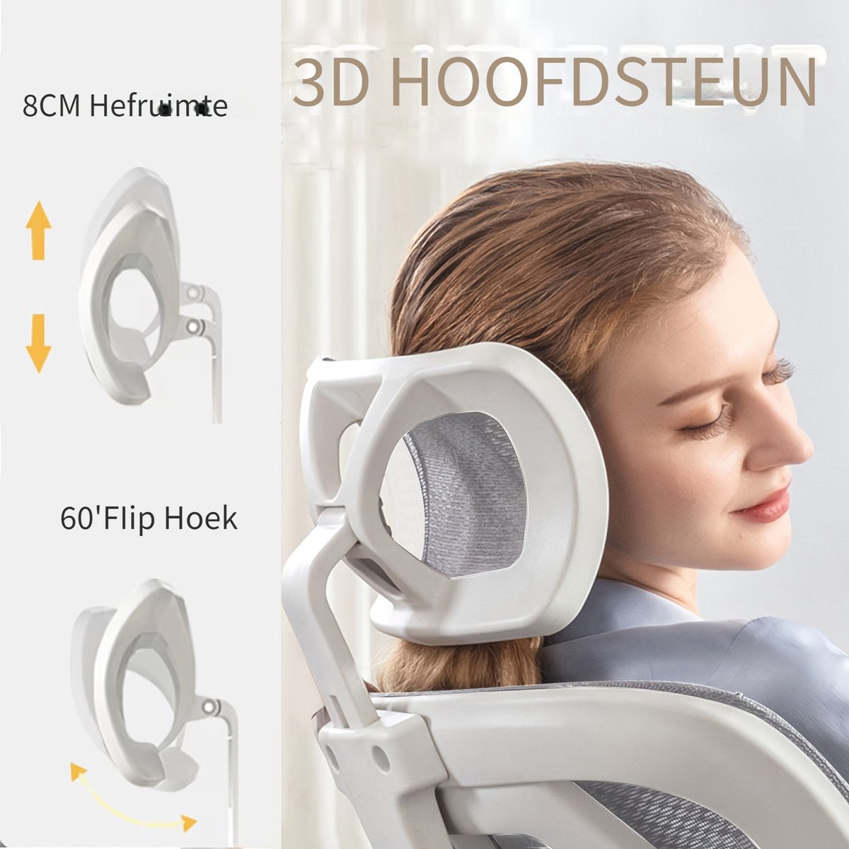 Ergonomische bureaustoel-Draadloze Stoffen Hoge Rug Computerstoel-Kantoorstoel Comfortabel met Armleuningen-Lendensteun-Hoofdsteun-Metaal thumbnail 3