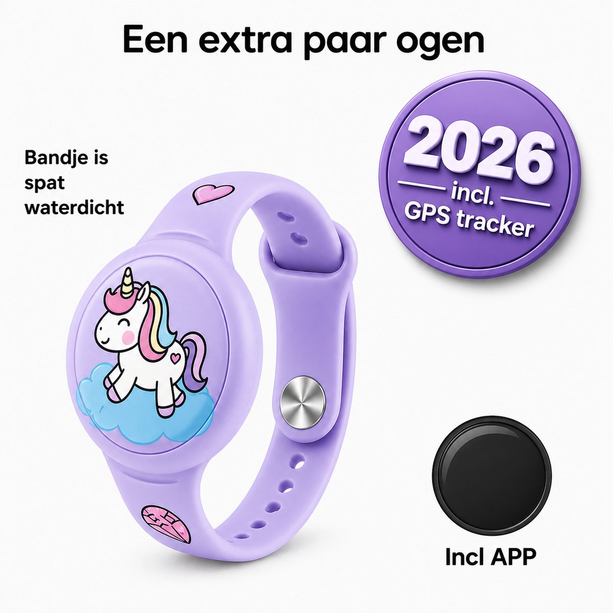 Waterdichte GPS Armband voor Kinderen + GPS - Verstelbaar, Siliconen GPS Tracker Houder - Paars