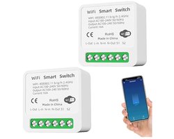 Slimme Lichtschakelaar Module - Set van 2 - WiFi & Bluetooth - 16A Smart Home Relais voor Inbouw - Geschikt voor Alexa & Google Home - Geschikt voor Werkt met Smart Life / Tuya App - Vereist Neutrale Draad - Wit