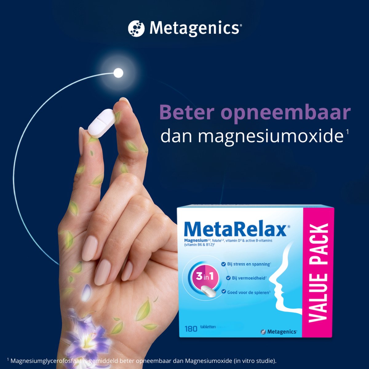 MetaRelax Magnesium Tabletten – Voordeelverpakking 180 Tabs - Hoogwaardig Magnesiumcomplex met Magnesiumglycerofosfaat - Bij Stress & Spanning - Vermoeidheid - Goed voor de Spieren - Hou het hoofd koel en schiet niet in een kramp — afbeelding 3