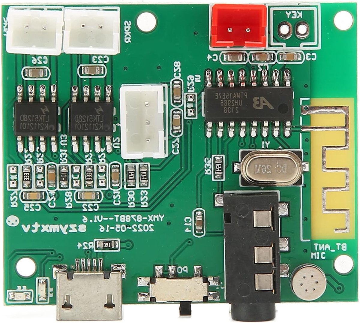 Krachtige Bluetooth 5.0 Versterkerkaart met 3.5 AUX Ingang en 3POUT Uitgang voor Digitale Geluidsversterking en Kabels