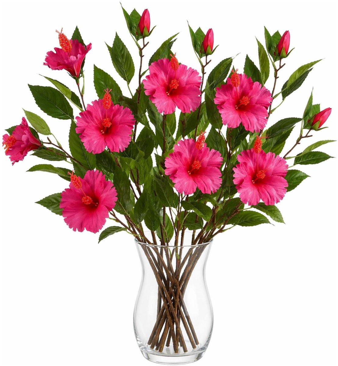 Mica Decorations Kunstbloem Hibiscus Floral - 6x - H74 cm - roze - kunststof - stelen kunstbloemen - boeket - rozen bloemetjes Fuchsia