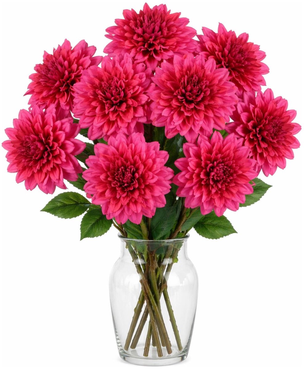 Mica Decorations Kunstbloem Dahlia Floristic - 8x - H75 cm - roze - kunststof - stelen kunstbloemen - boeket - bloemetjes Fuchsia