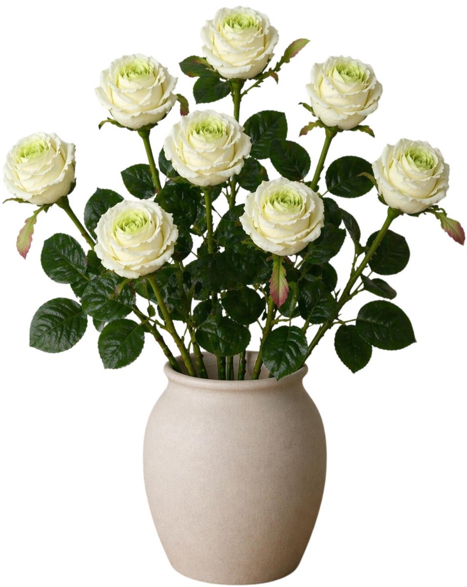 Mica Decorations Kunstbloemen roos Passion - 5x - creme wit - 47 cm - steelbloemen - boeket - sfeer - decoratie