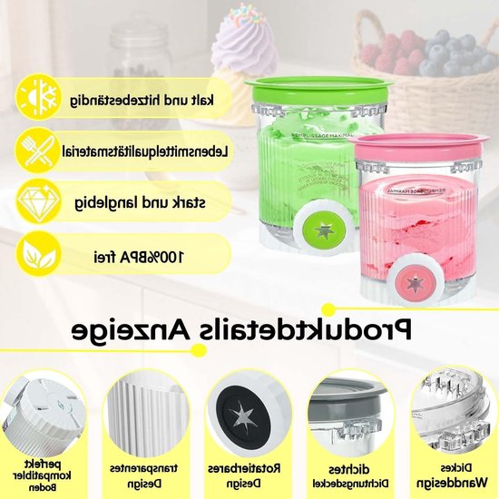 Houdt 4 Containers van 480ml voor IJscontainers - BPA-vrij, Vaatwasmachinebestendig IJs Maker Accessoires met Kleurrijke Lepels (Set van 4) van Merkloos — afbeelding 2