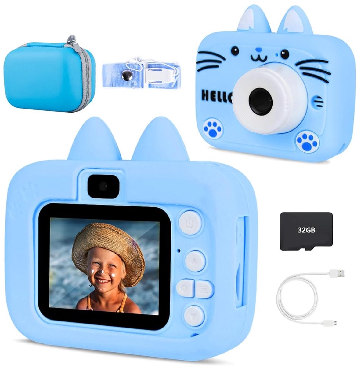Kindercamera voor meisjes en jongens - digitale camera HD 1080P met 2,0 inch scherm en tas met 32 GB SD-kaart - videoregis