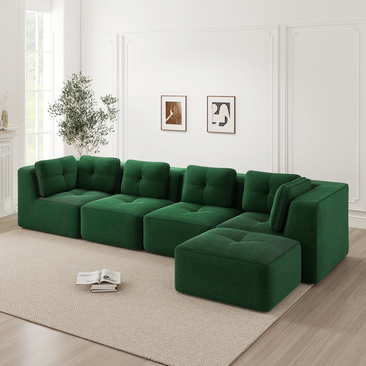 MODENUIT Hoekbank 74 cm Zitdiepte - Modulair Ontwerp Met Diepe Zitting - 4-Zits Voor Woonk